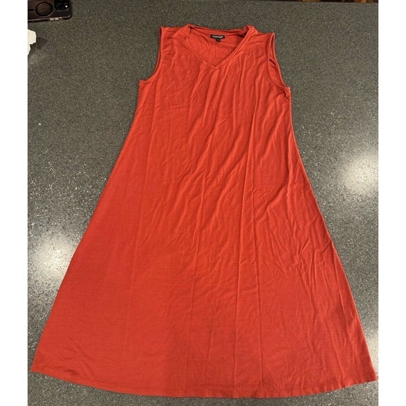 Eileen Fisher Orange Sleeveless‎ Vneck Tencel Dress Midi Long Medium - Picture 1 of 4